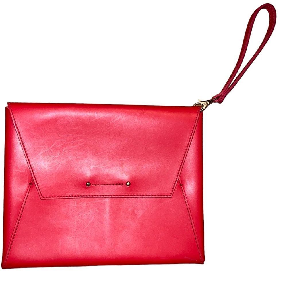 Garuglieri Italy Genuine Leather Envelope Purse Wristlet Red